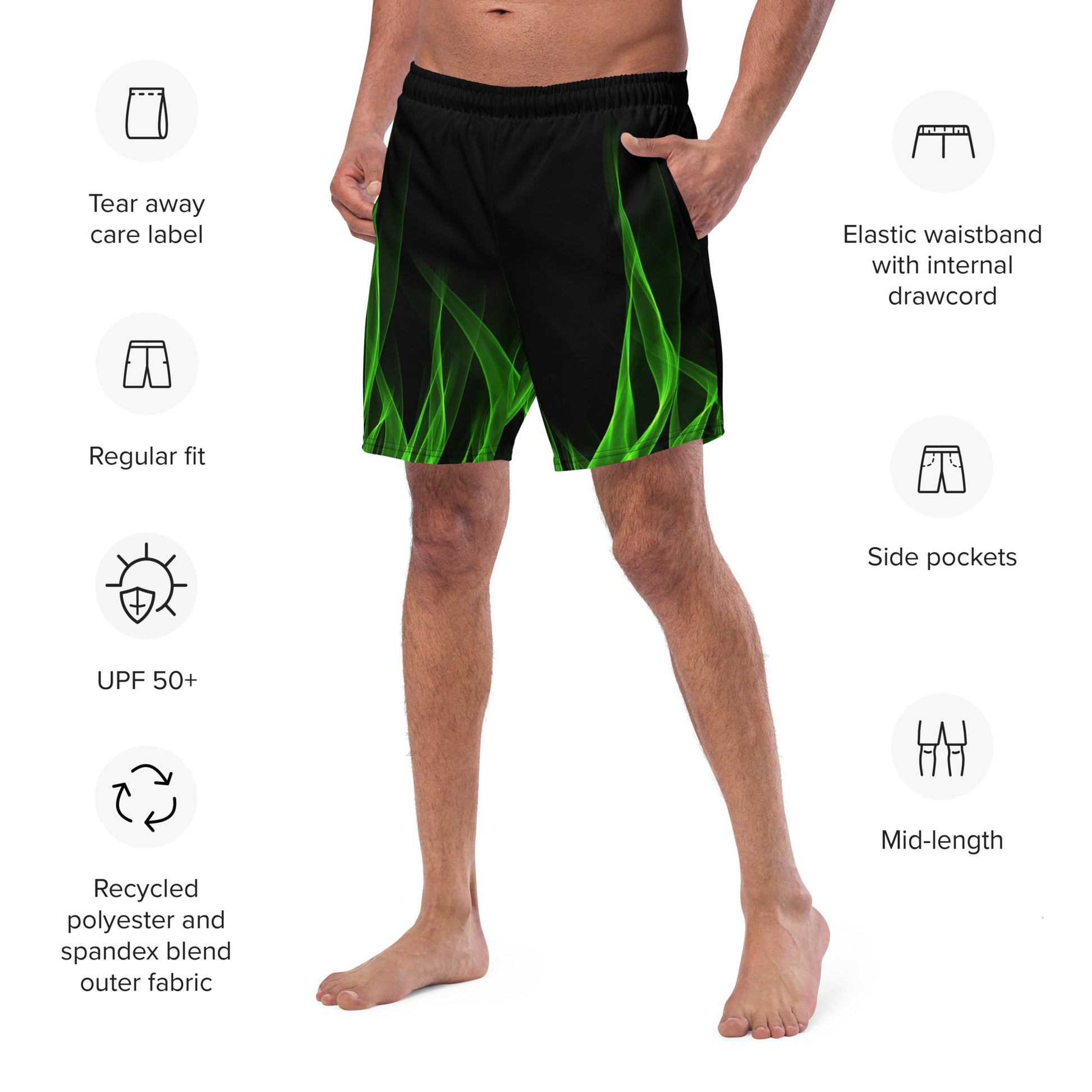 Green Flame Men's swim trunks biker styleBiker swimWrong Lever Clothing