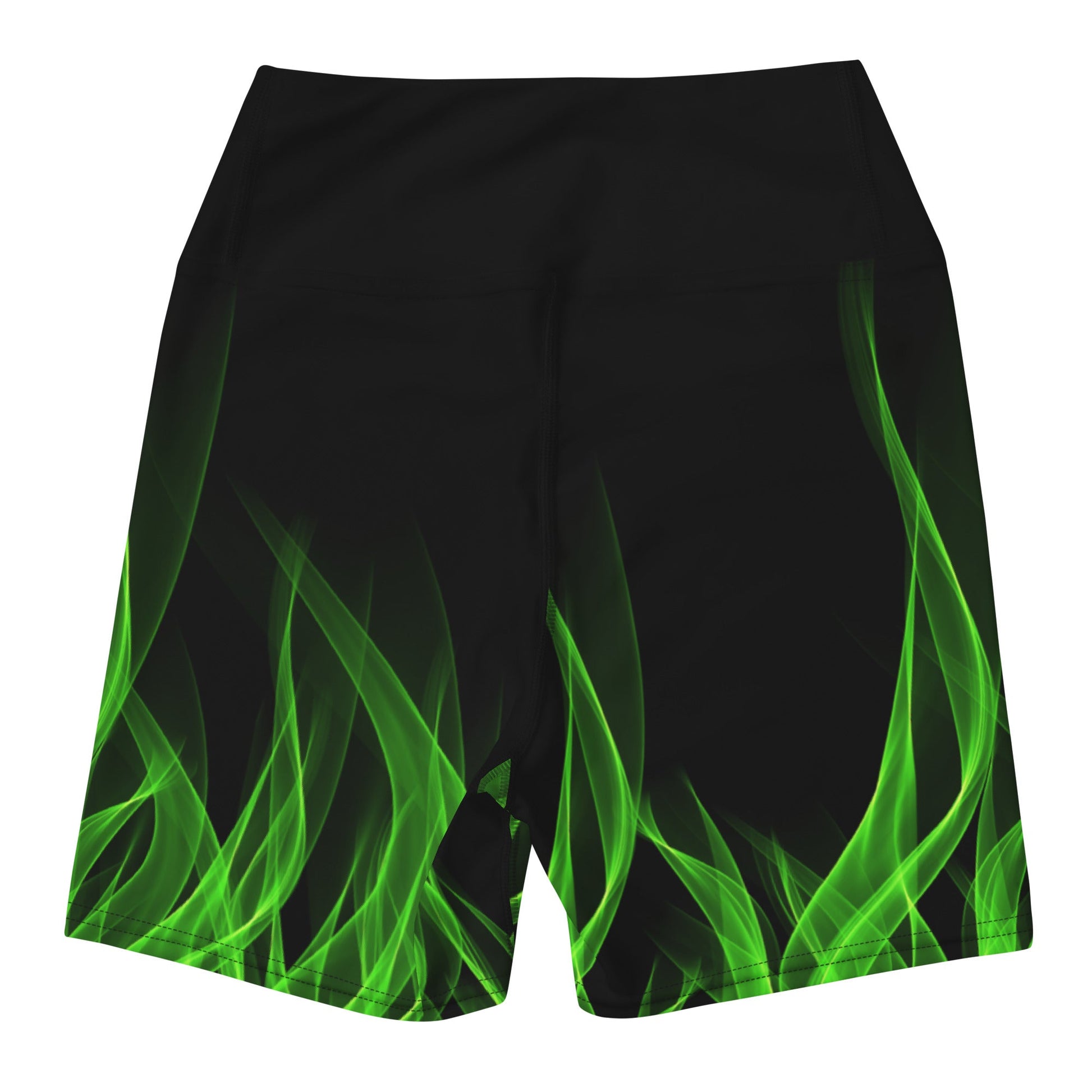 Green Flame Yoga Shorts boundingcosplayWrong Lever Clothing