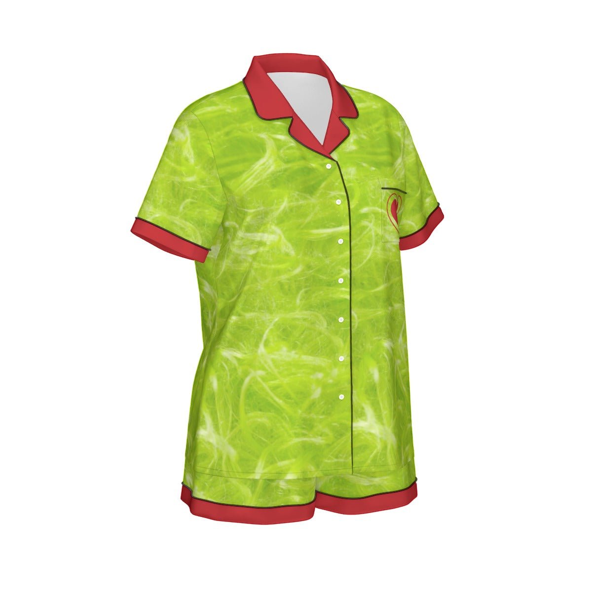 Green Guy Women's Short Sleeve Imitation Silk Pajama Set Wrong Lever Clothing