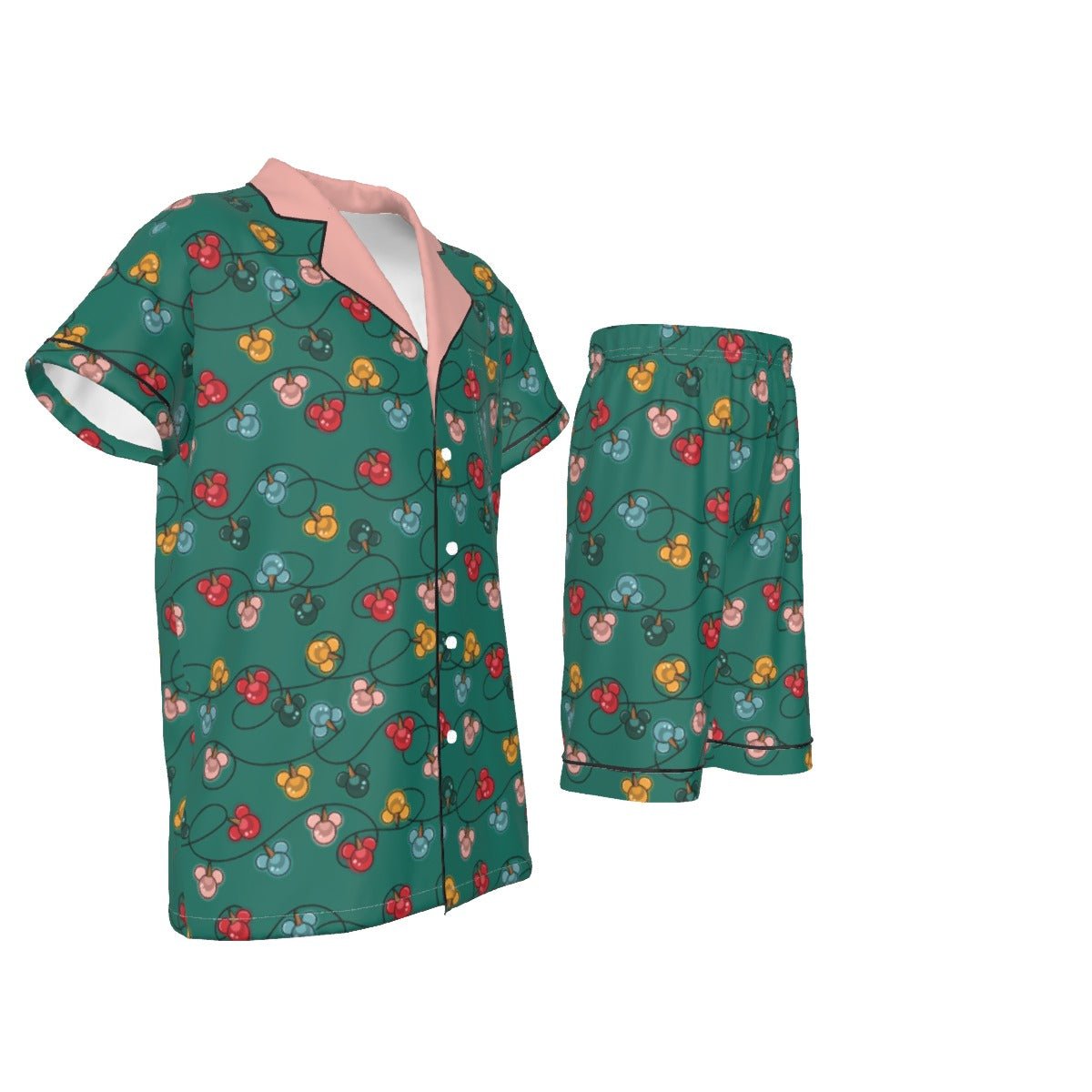 Green Inspired Ornament Kid's Imitation Silk Short Pajamas Wrong Lever Clothing