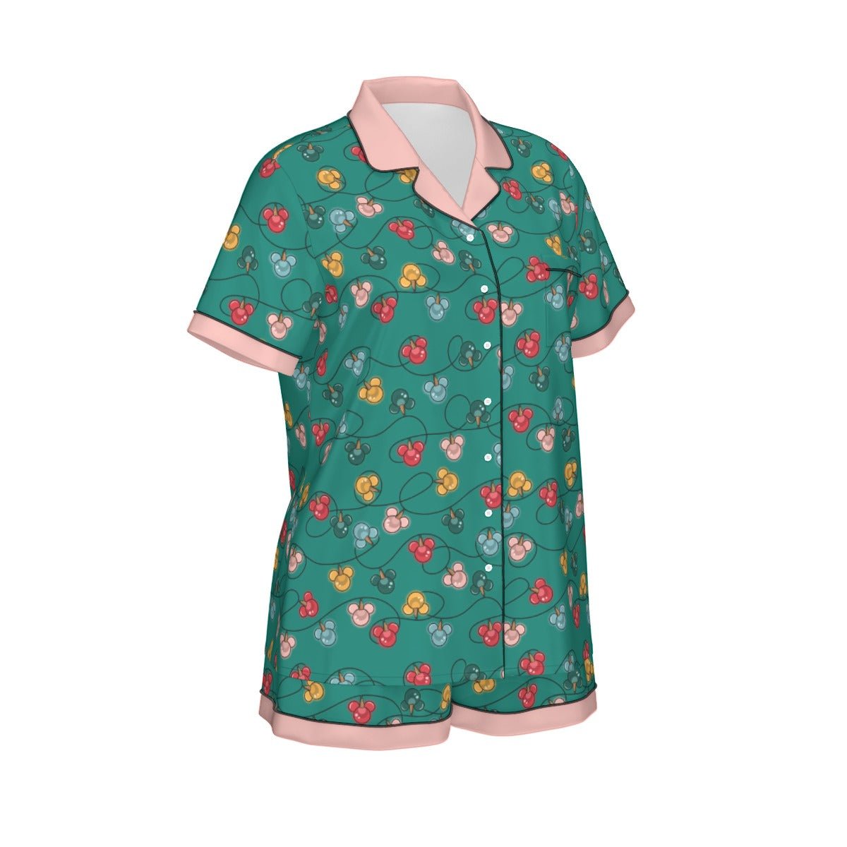 Green Inspired Ornament Women's Imitation Silk Short Sleeve Pajama Set Wrong Lever Clothing