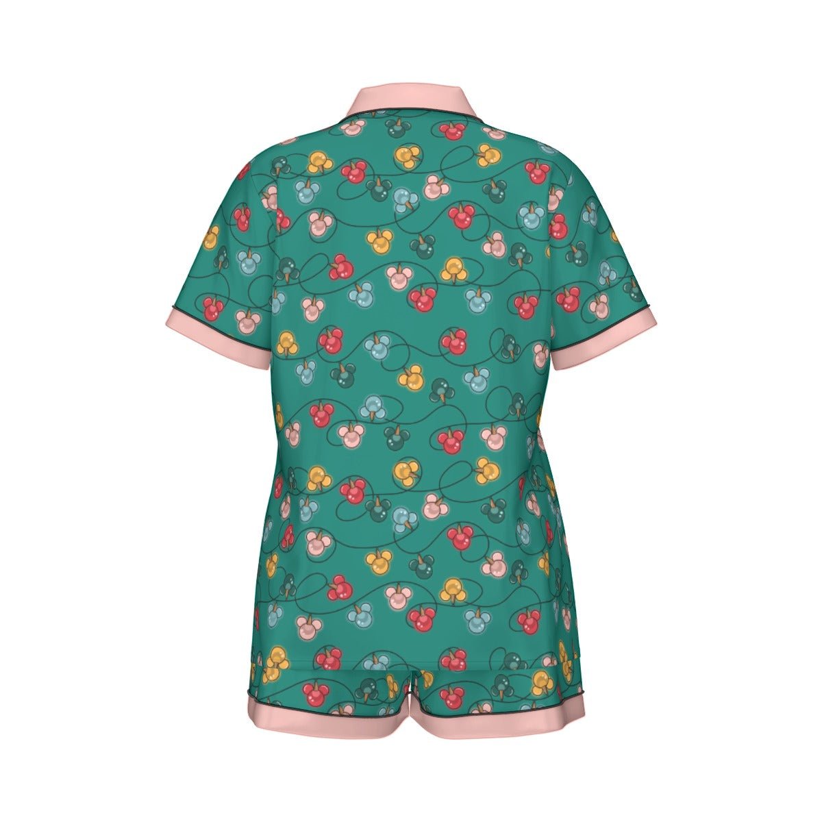 Green Inspired Ornament Women's Imitation Silk Short Sleeve Pajama Set Wrong Lever Clothing