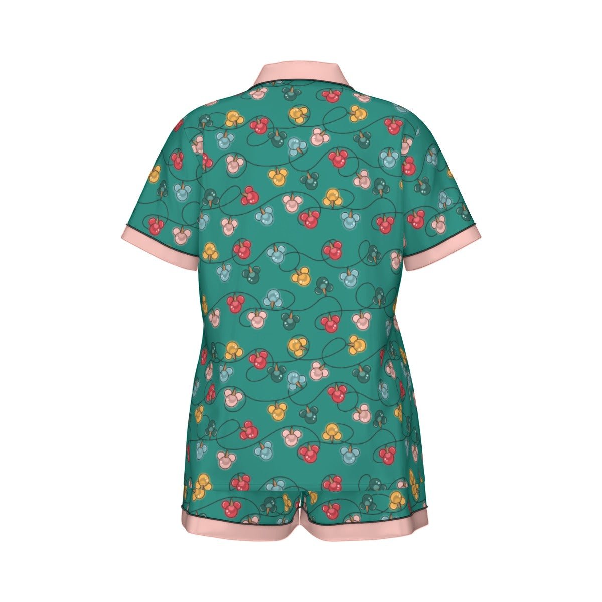 Green Inspired Ornament Women's Imitation Silk Short Sleeve Pajama Set Wrong Lever Clothing