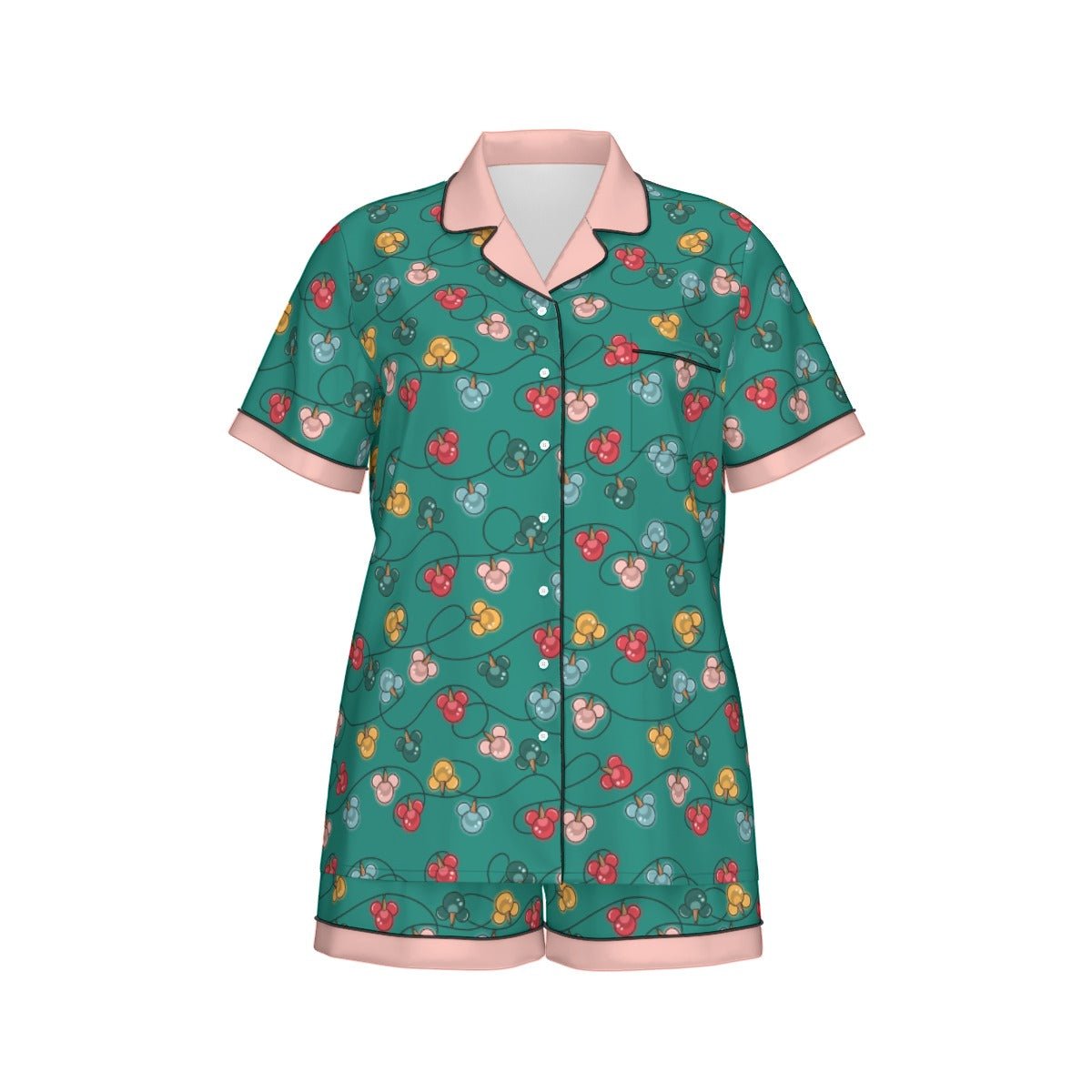 Green Inspired Ornament Women's Imitation Silk Short Sleeve Pajama Set Wrong Lever Clothing