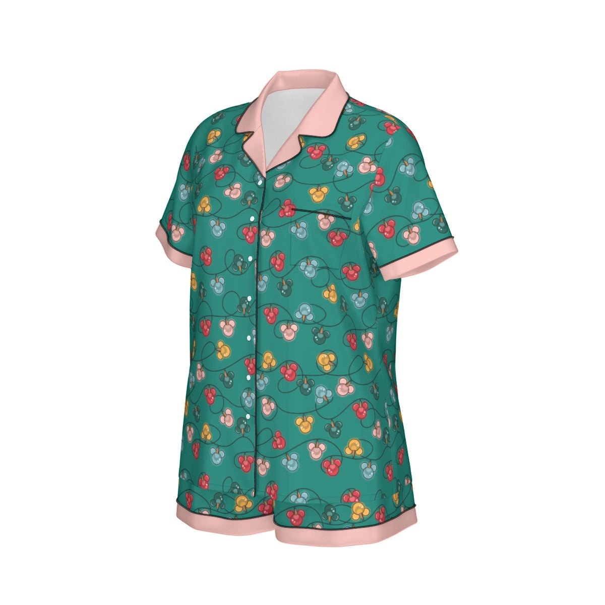 Green Inspired Ornament Women's Imitation Silk Short Sleeve Pajama Set Wrong Lever Clothing