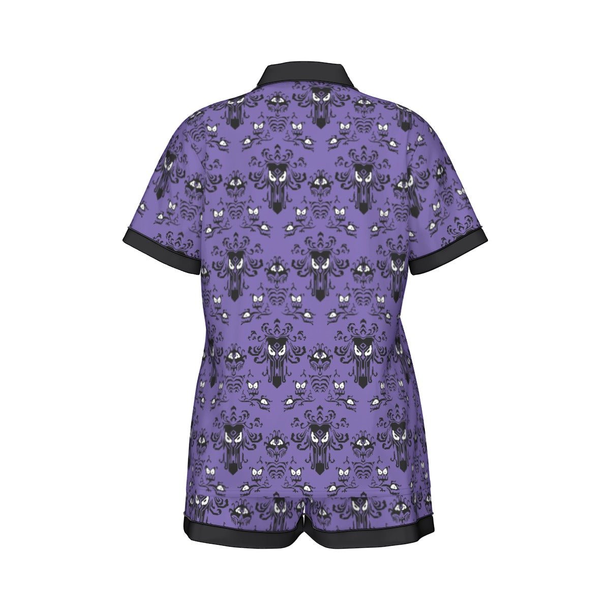 Haunted House Women's Imitation Silk Pajama Set With Short Sleeve Wrong Lever Clothing