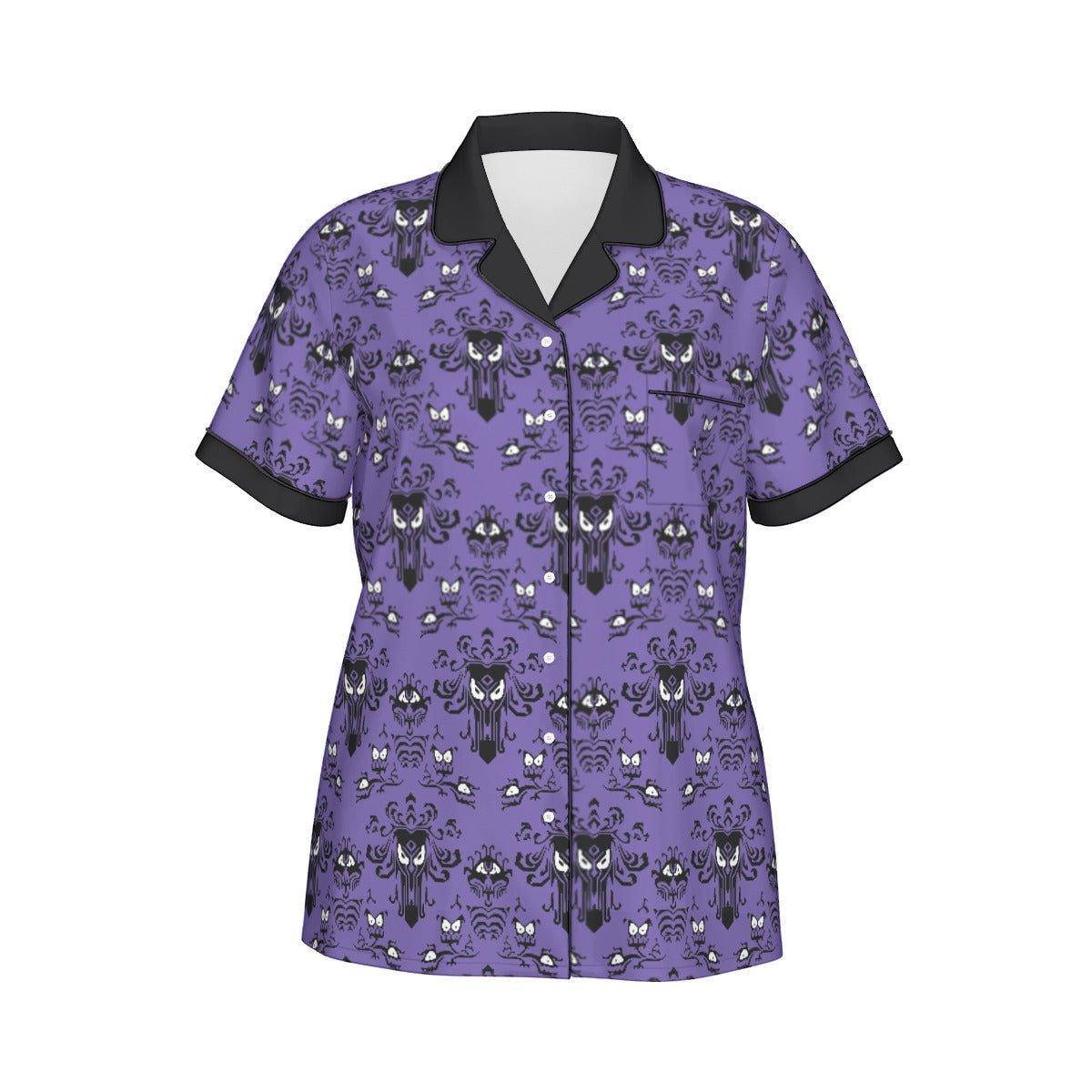 Haunted House Women's Imitation Silk Pajama Set With Short Sleeve Wrong Lever Clothing