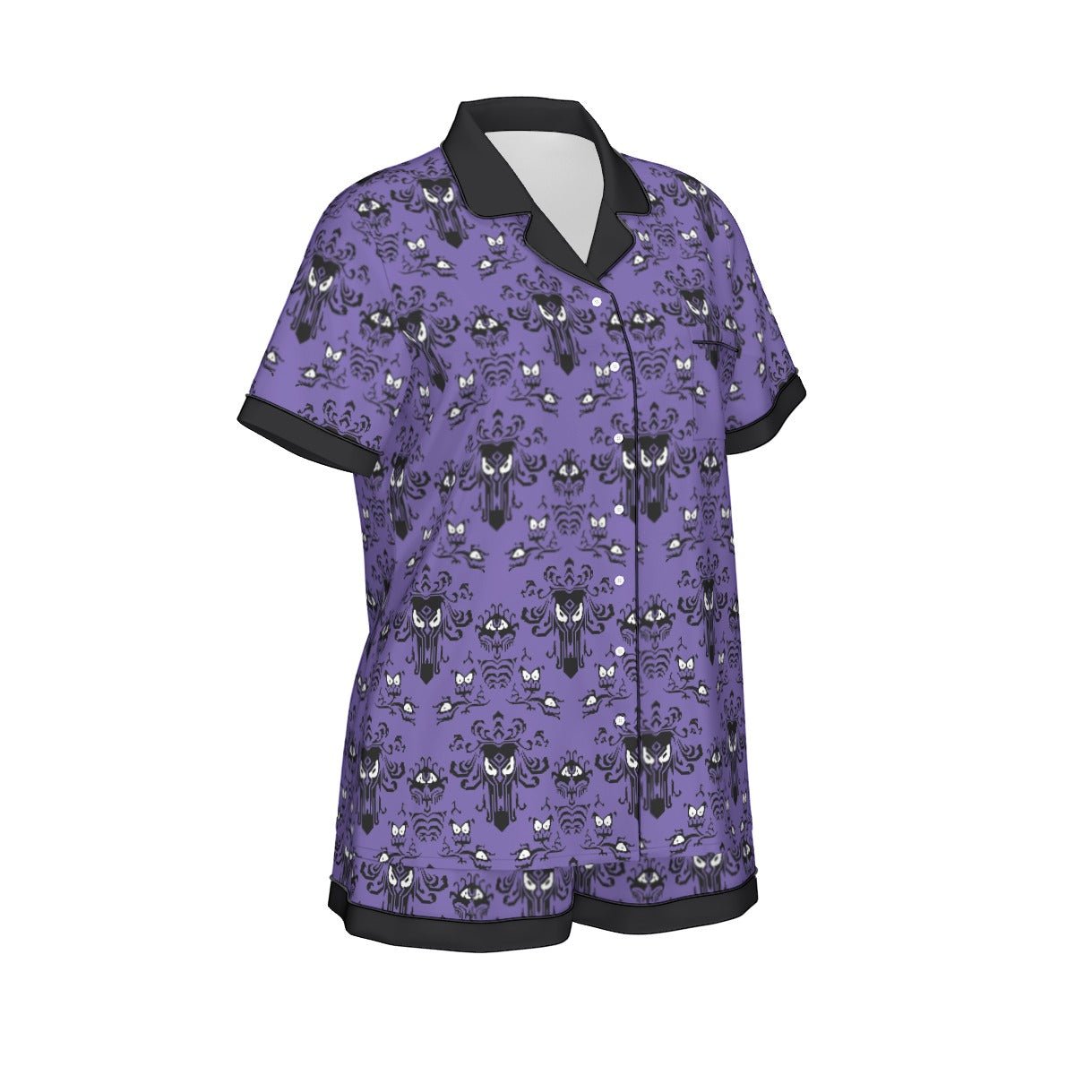 Haunted House Women's Imitation Silk Pajama Set With Short Sleeve Wrong Lever Clothing