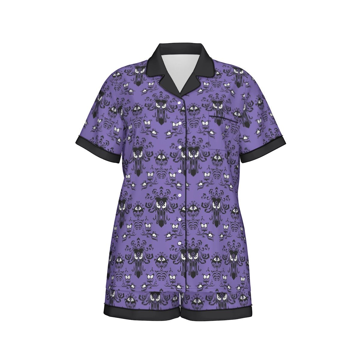 Haunted House Women's Imitation Silk Pajama Set With Short Sleeve Wrong Lever Clothing