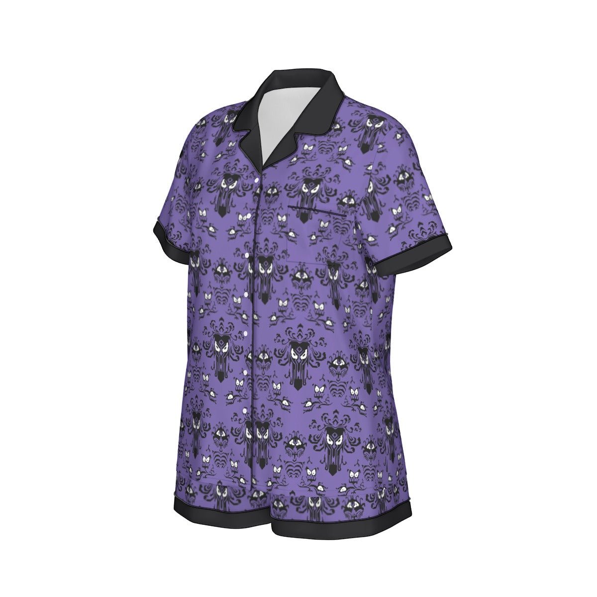 Haunted House Women's Imitation Silk Pajama Set With Short Sleeve Wrong Lever Clothing