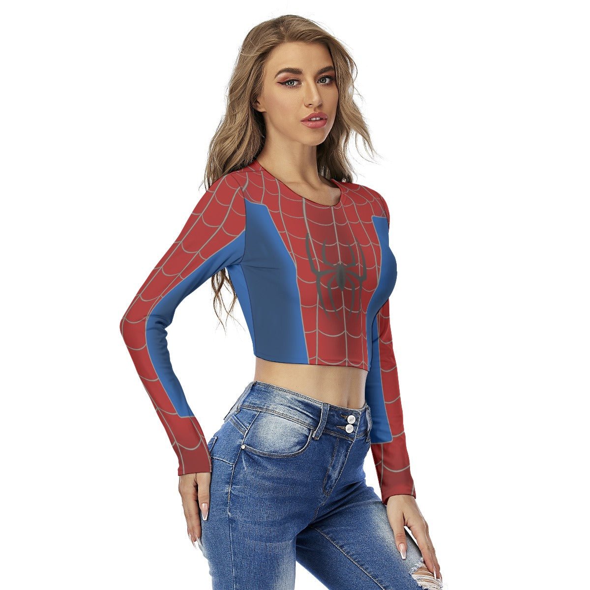 Heroine Inspired Red, Blue & Gold Long Sleeve Crop Top a new daycosplayWrong Lever Clothing