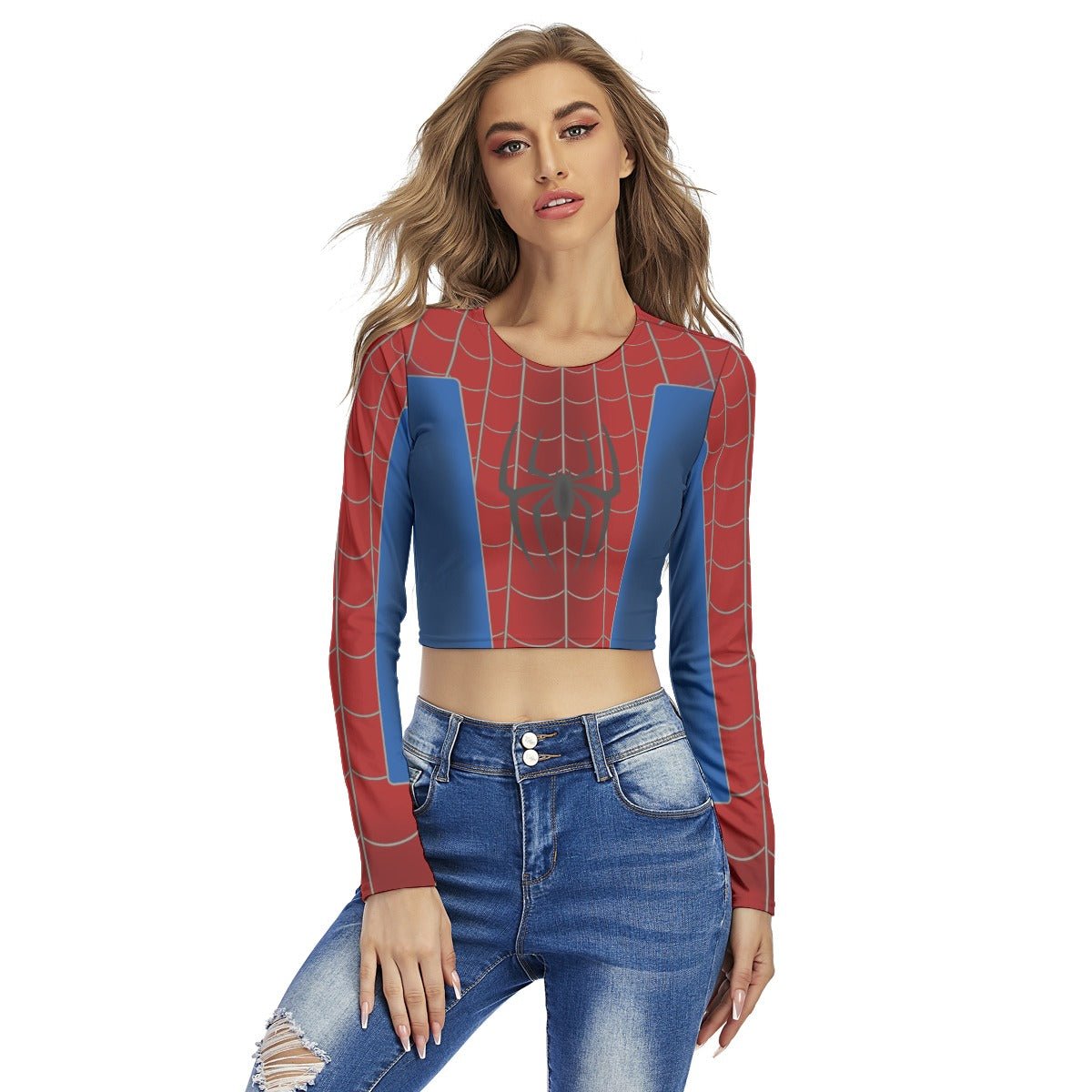 Heroine Inspired Red, Blue & Gold Long Sleeve Crop Top a new daycosplayWrong Lever Clothing