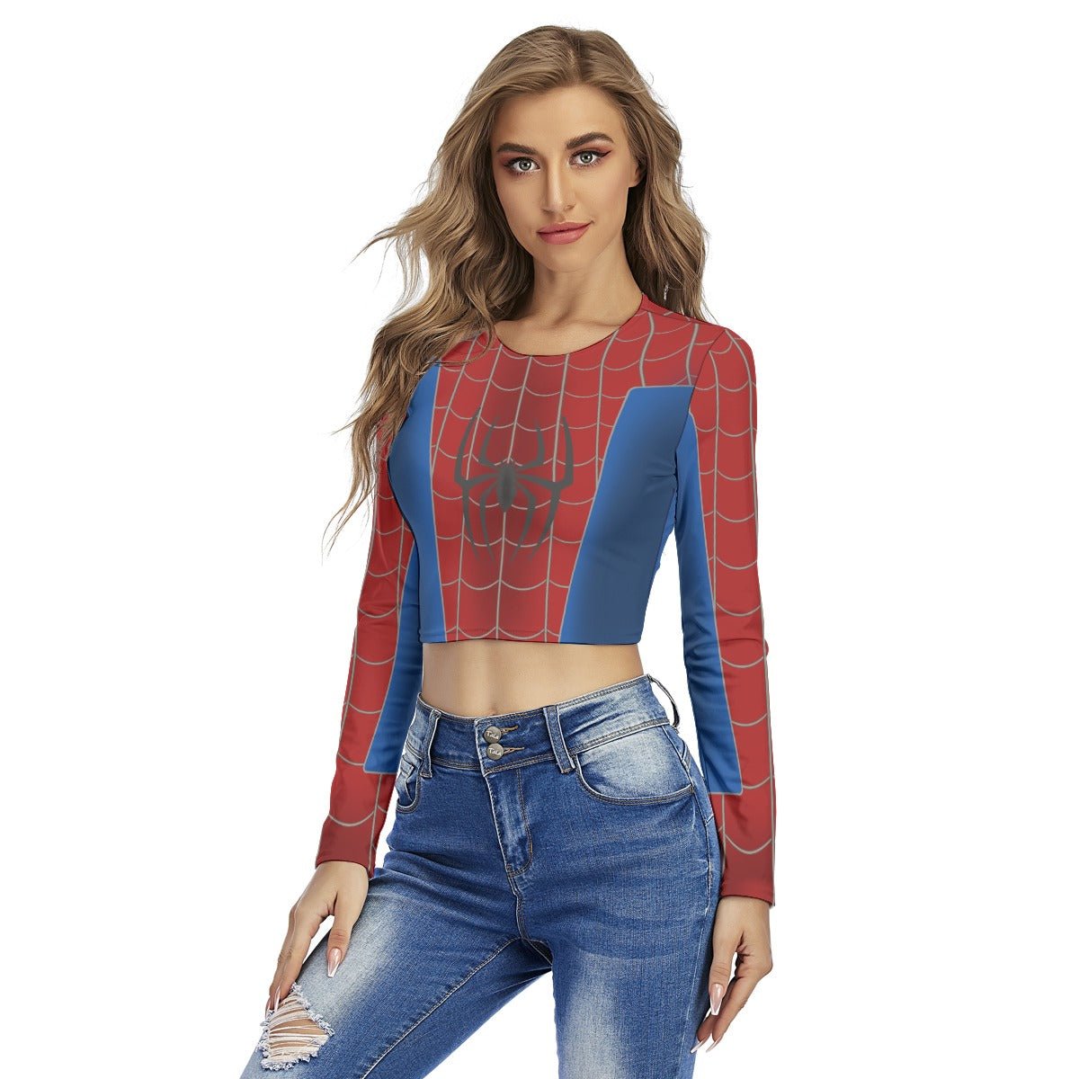 Heroine Inspired Red, Blue & Gold Long Sleeve Crop Top a new daycosplayWrong Lever Clothing