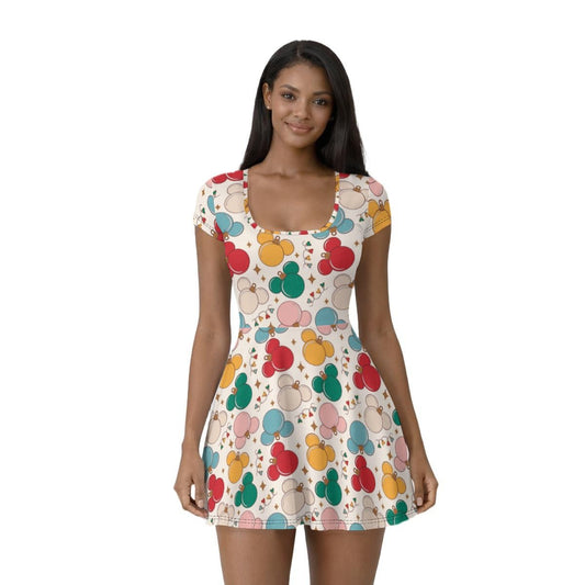 Holiday Ear Ornament Skater Dress with shorts 100 years of wonderactive disney familyWrong Lever Clothing