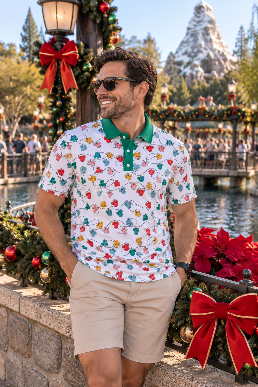 Men’s Christmas Lights Polo | Festive Holiday Park Shirt active disney familychristmas lightsWrong Lever Clothing