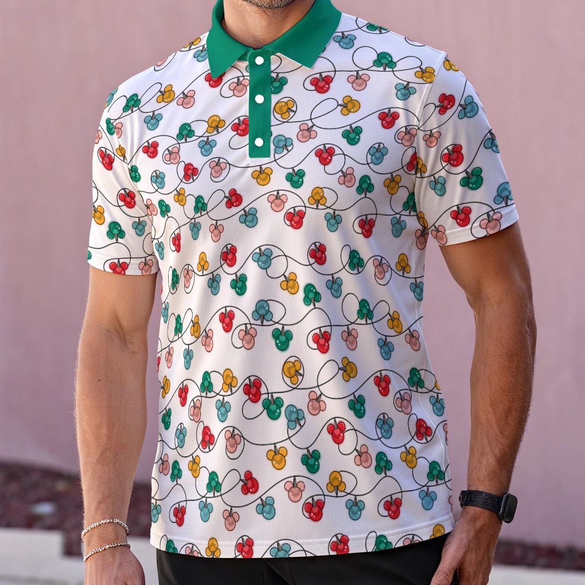 Men’s Christmas Lights Polo | Festive Holiday Park Shirt active disney familychristmas lightsWrong Lever Clothing