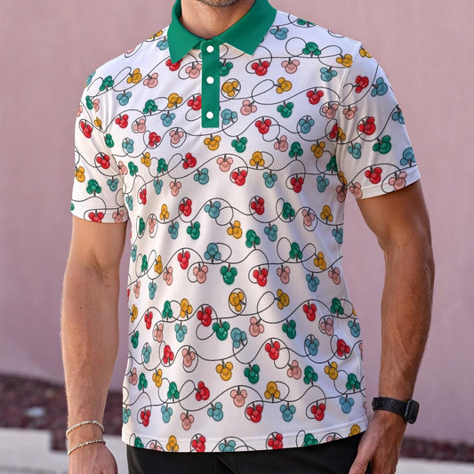 Men’s Christmas Lights Polo | Festive Holiday Park Shirt active disney familychristmas lightsWrong Lever Clothing