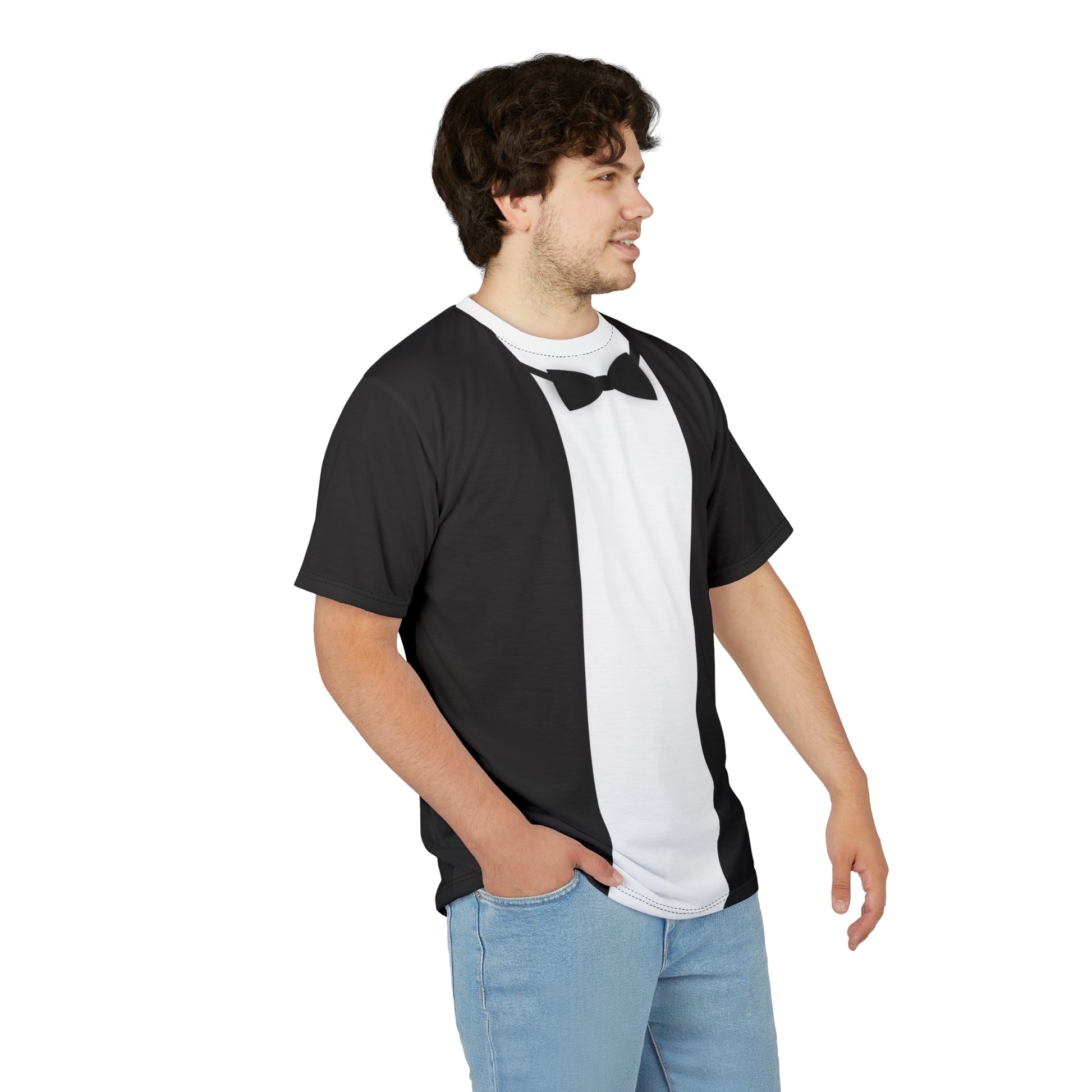 Mens Faux Tuxedo Graphic Shirt, Dapper Penguin Inspired, Novelty Formal Tee disney adultdisney styleAll Over PrintsWrong Lever Clothing