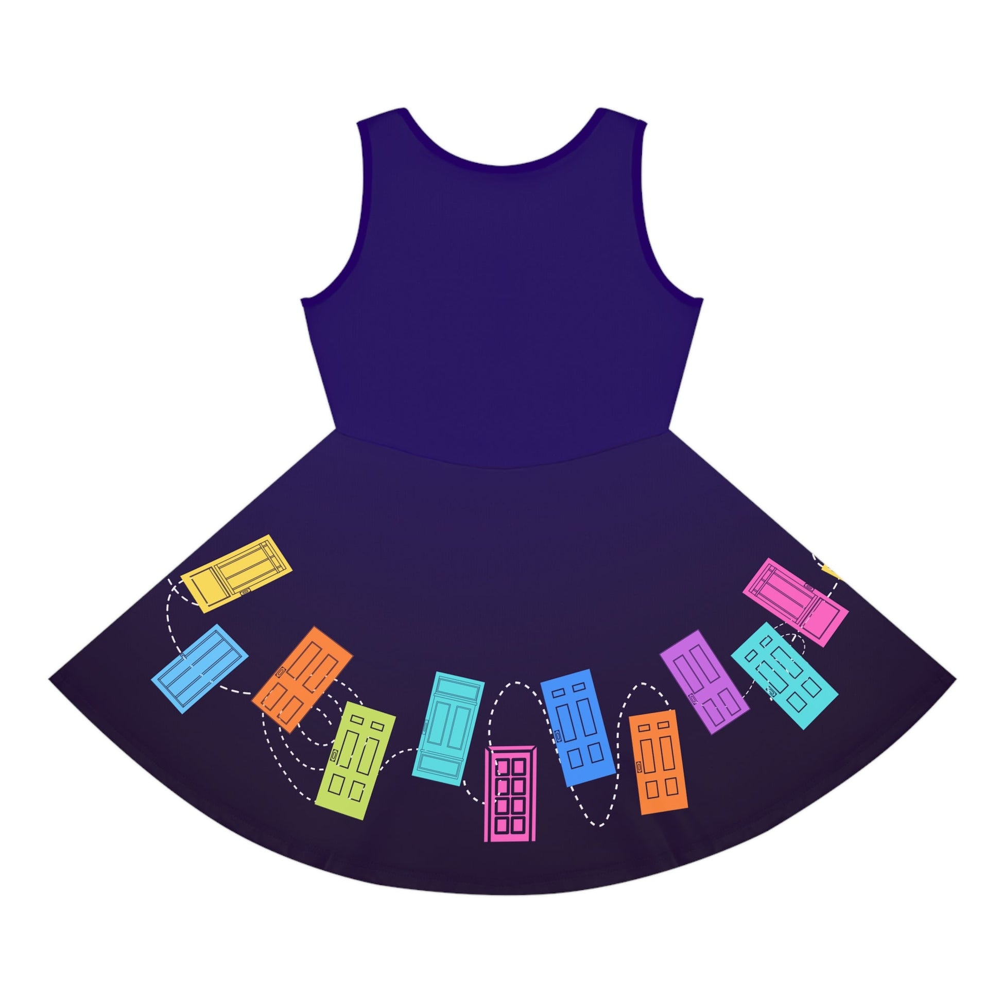 Monsters Door Skater Dress, Colorful Cartoon Doors Dress Girls' Sundress, Purple Swing Skirt disney adultdisney dressAll Over PrintsWrong Lever Clothing