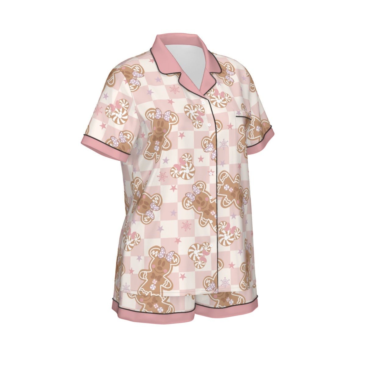 Mouse Gingerbread Women's Imitation Silk Pajama Set With Short Sleeve Wrong Lever Clothing