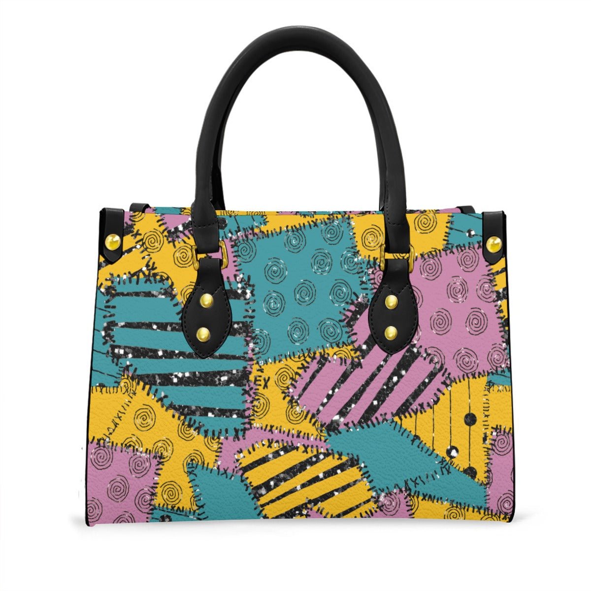 Patchwork Halloween Tote Bag with Black Handle cosplaydisney adultWrong Lever Clothing