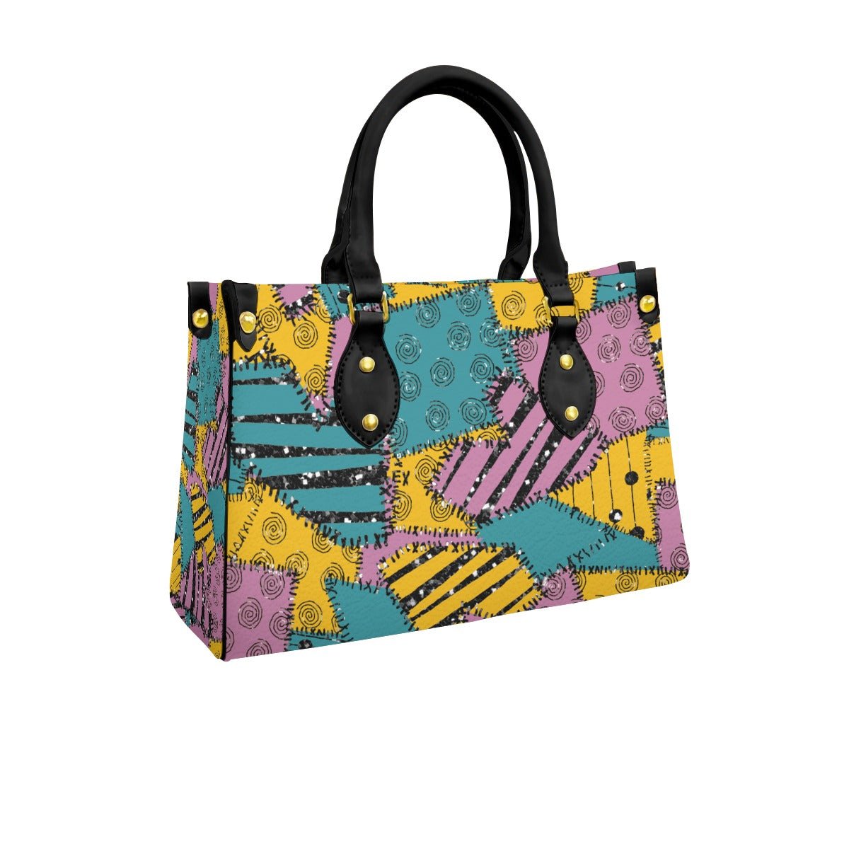 Patchwork Halloween Tote Bag with Black Handle cosplaydisney adultWrong Lever Clothing