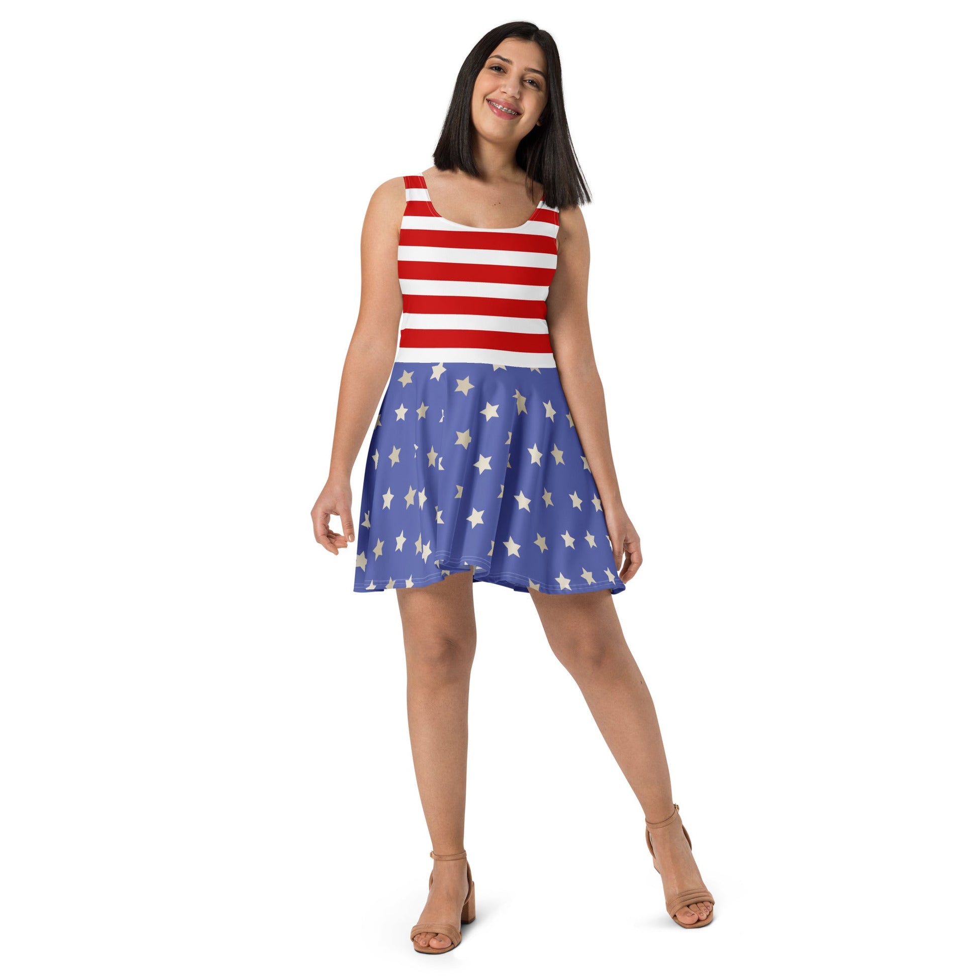 Patriotic Skater Dress for Women | Stars & Stripes Twirl Dress | Red White Blue Outfit | Americana Dress | Summer Vacation Dress americas 250disney adultWrong Lever Clothing