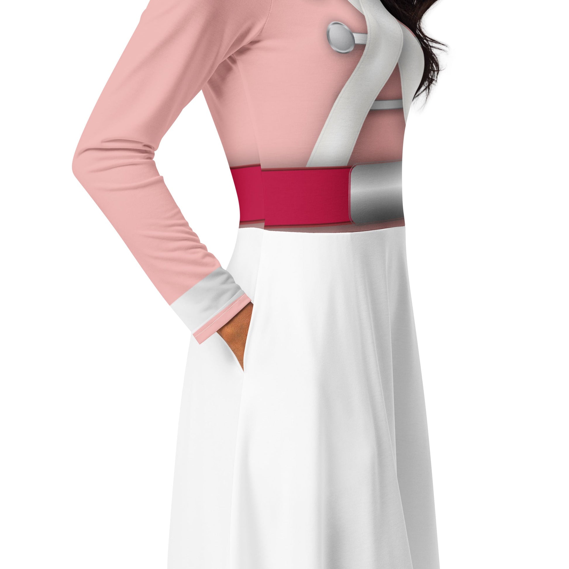 Pink Christmas Nutcracker long sleeve midi dress 2XS