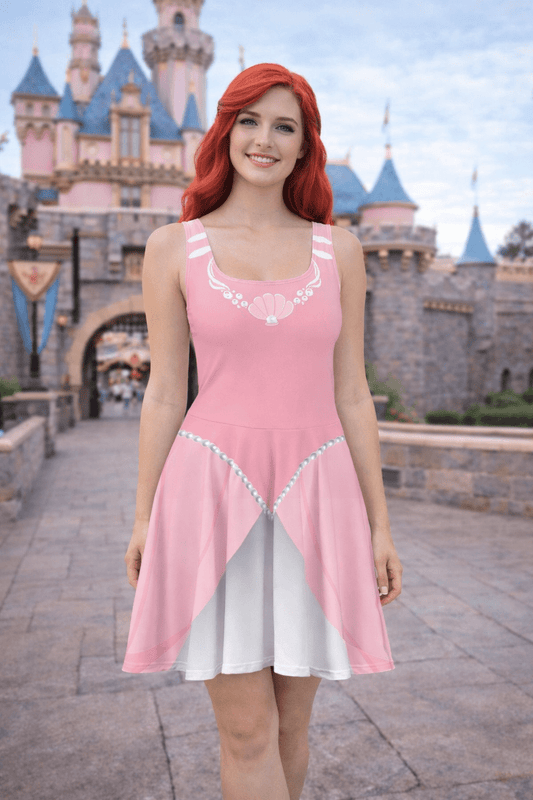 Pink Mermaid Princess Skater Dress ariel dressdisney adultSkater DressWrong Lever Clothing