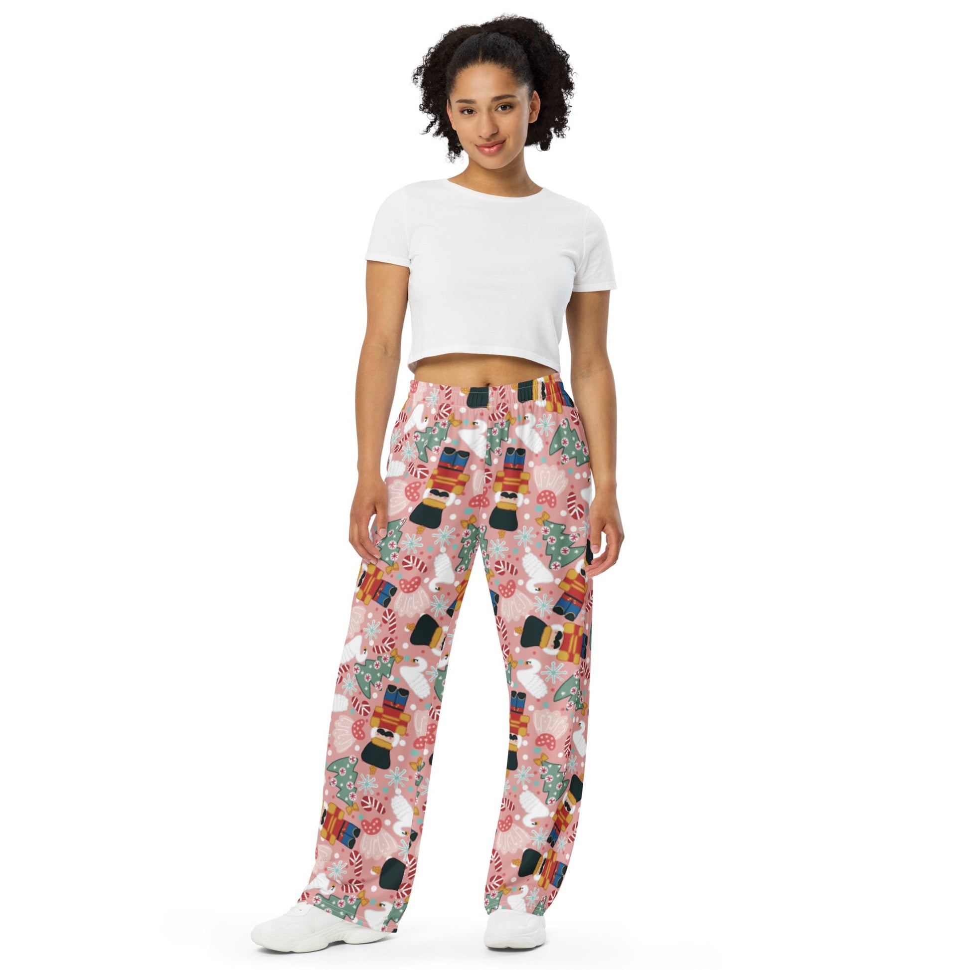 Pink Nutcracker unisex wide-leg pants happiness is addictiveWrong Lever Clothing