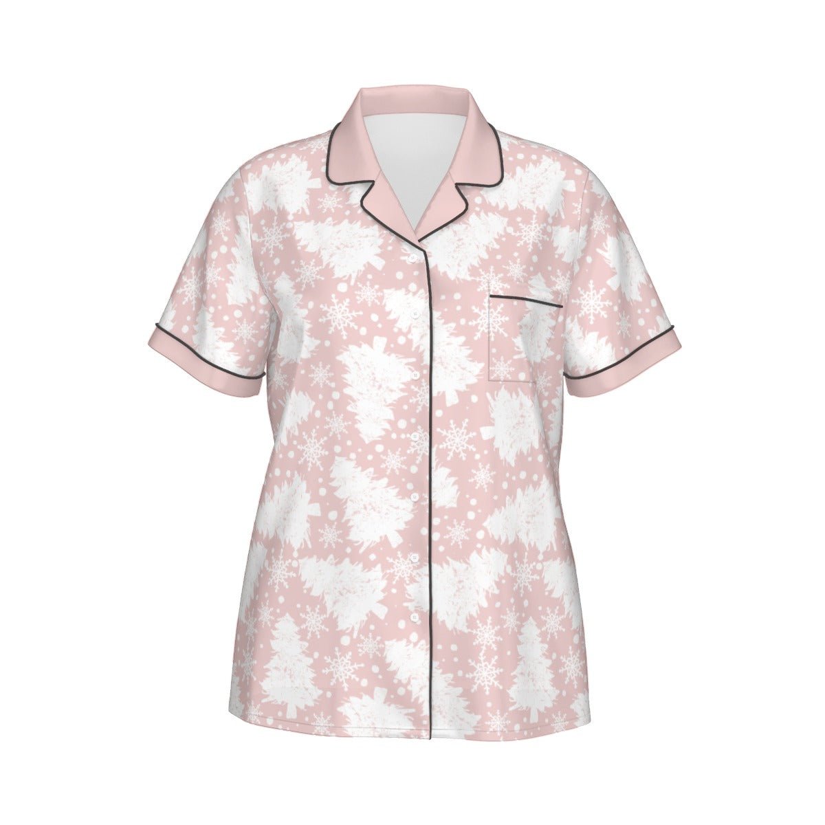 Pink Tree Imitation Silk Short Sleeve Pajama Set Wrong Lever Clothing