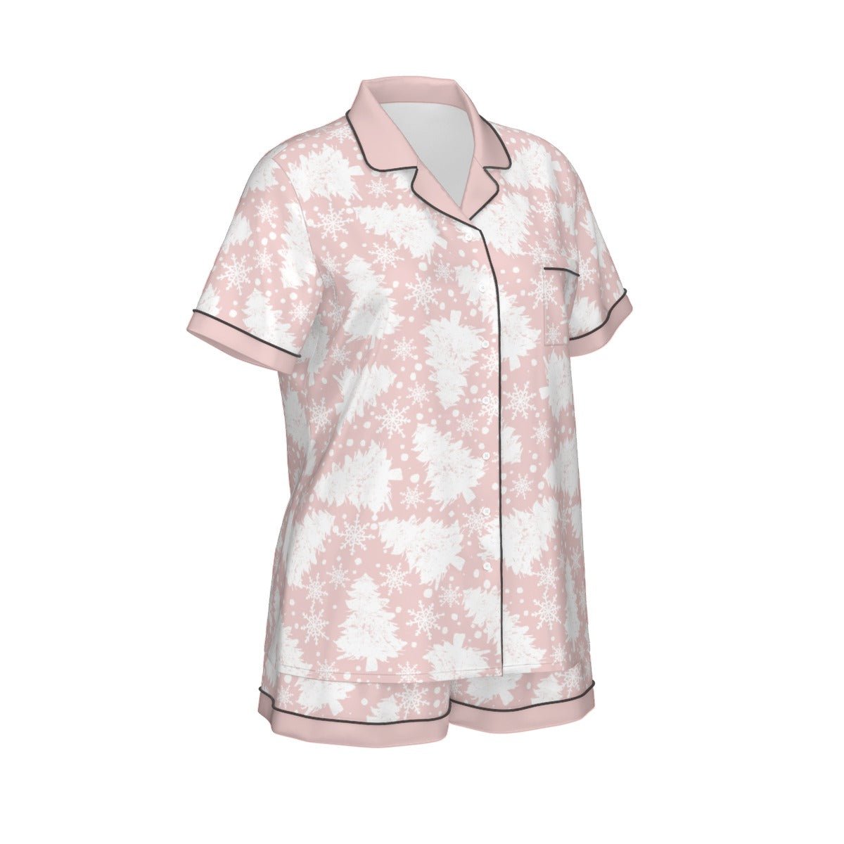 Pink Tree Imitation Silk Short Sleeve Pajama Set Wrong Lever Clothing