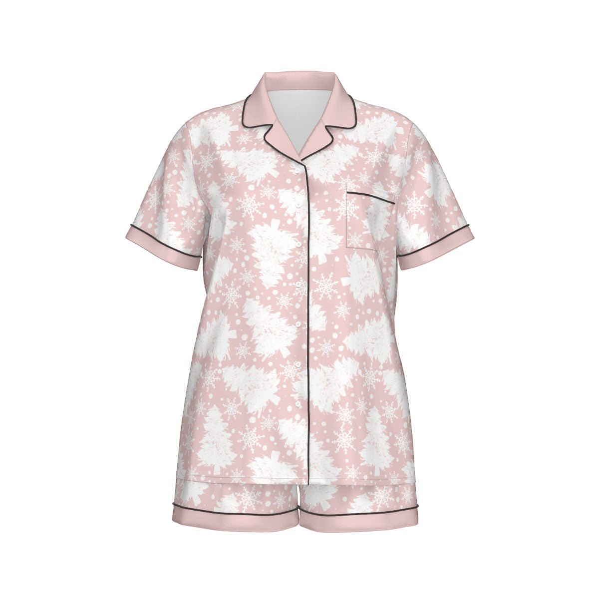 Pink Tree Imitation Silk Short Sleeve Pajama Set Wrong Lever Clothing