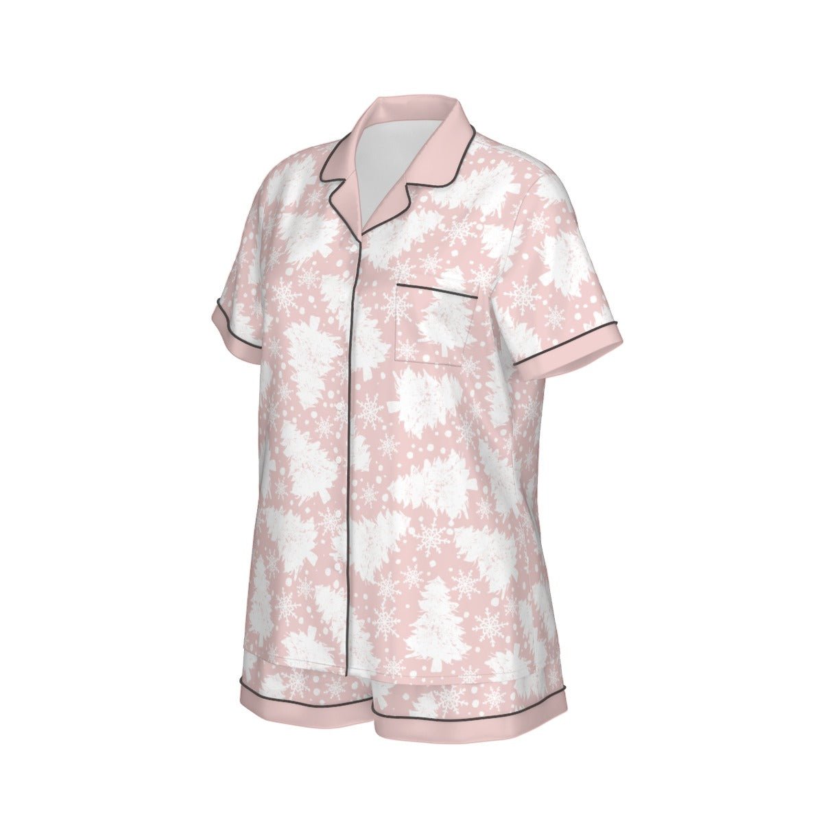 Pink Tree Imitation Silk Short Sleeve Pajama Set Wrong Lever Clothing