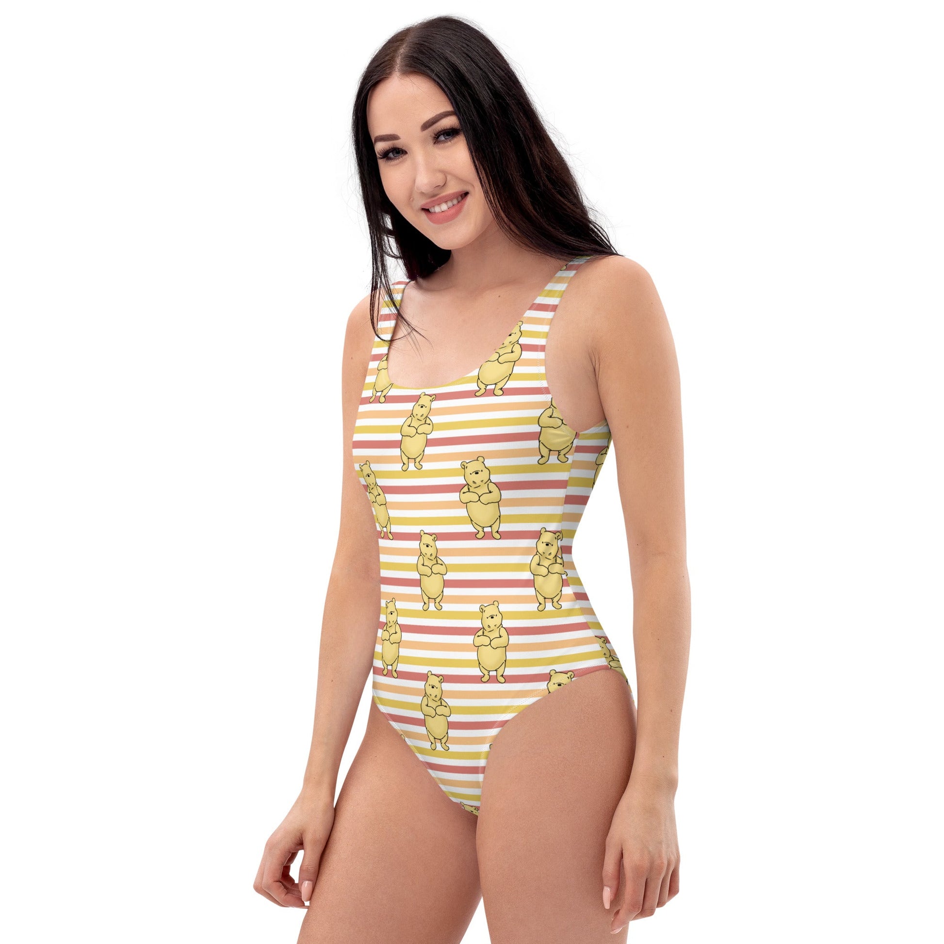 Pooh Stripes One-Piece Swimsuit adult disneyadult disney clothingWrong Lever Clothing