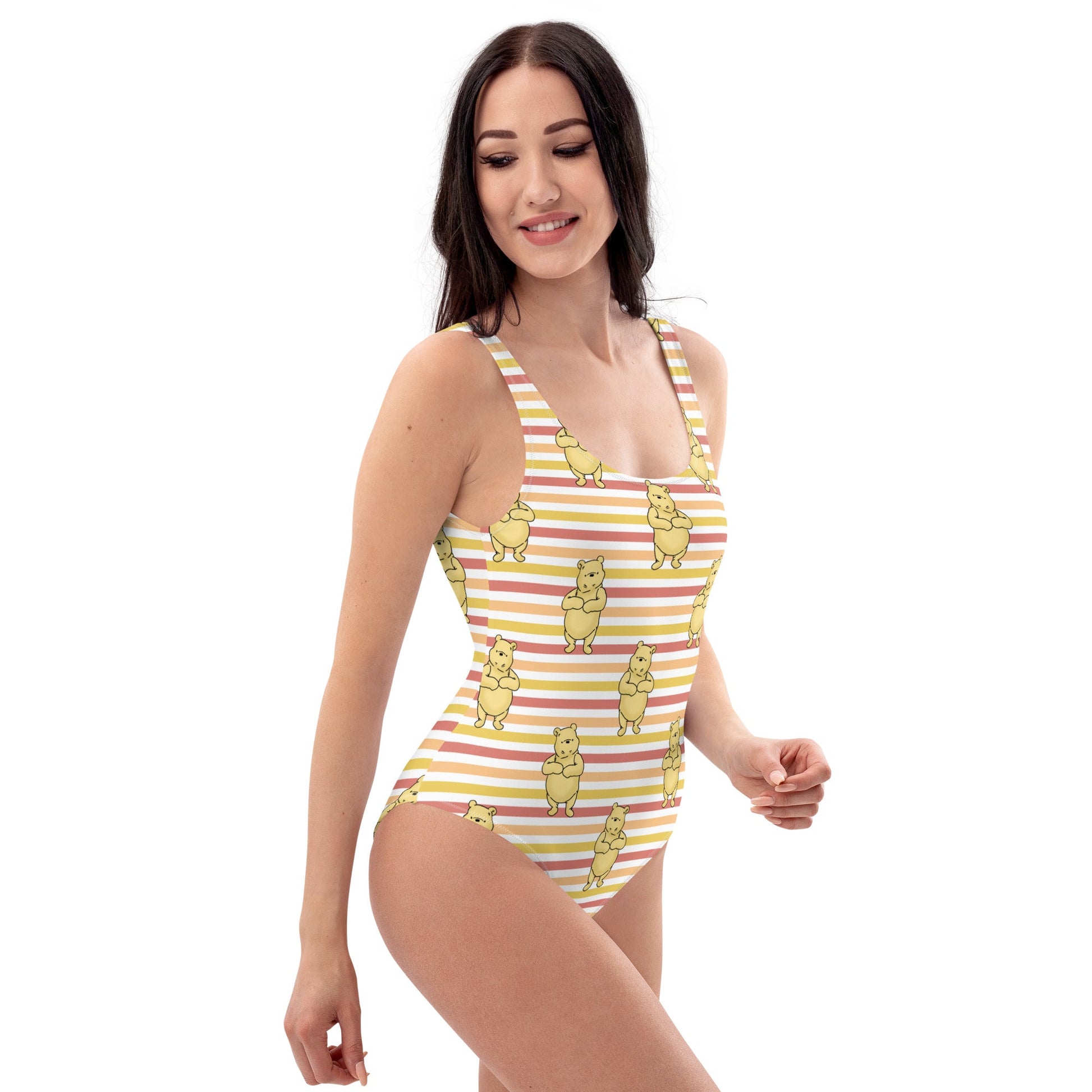 Pooh Stripes One-Piece Swimsuit adult disneyadult disney clothingWrong Lever Clothing