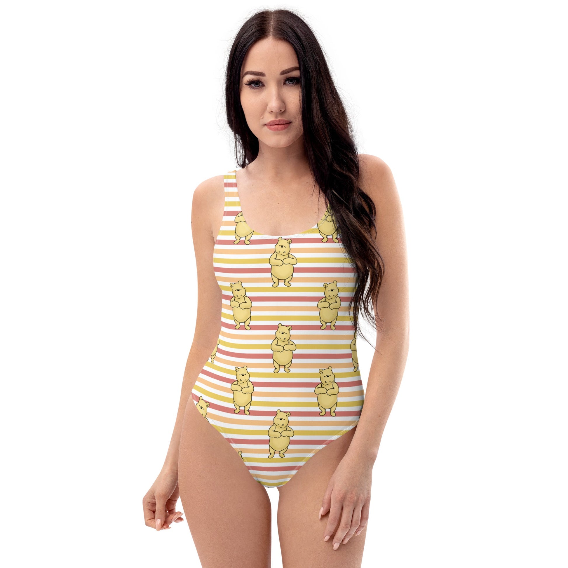 Pooh Stripes One-Piece Swimsuit adult disneyadult disney clothingWrong Lever Clothing