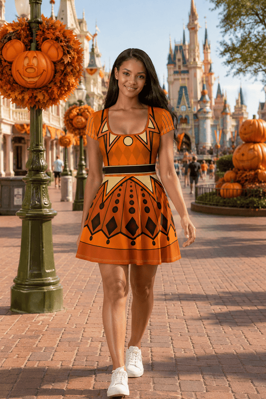 Pumpkin Party Twirl Dress | Mouse Inspired Theme Park Dress | Women's Costume Dress Wrong Lever Clothing