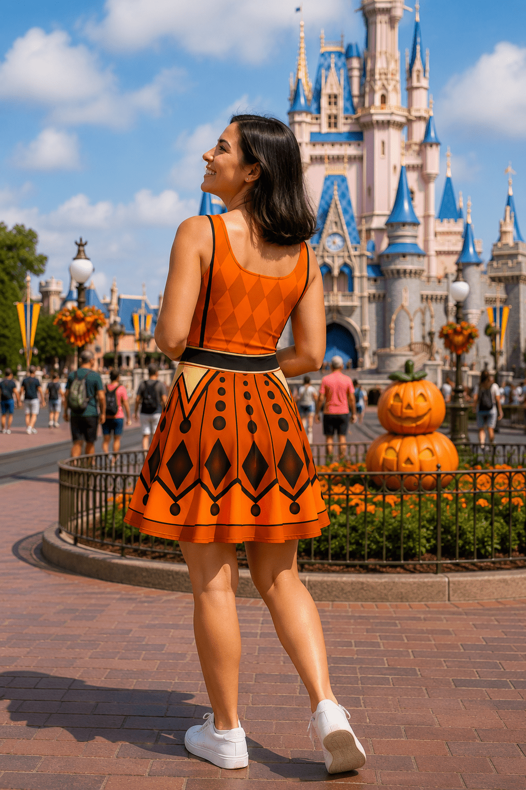 Pumpkin Party Twirl Dress | Mouse Inspired Theme Park Dress | Women's Costume Dress 2026 minnie dressdisney adultWrong Lever Clothing