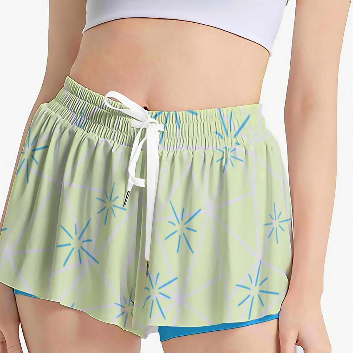 Radiant Emotion Butterfly Shorts | Sunshine & Sky Blue Flowy Athletic Shorts active wearcosplayWrong Lever Clothing