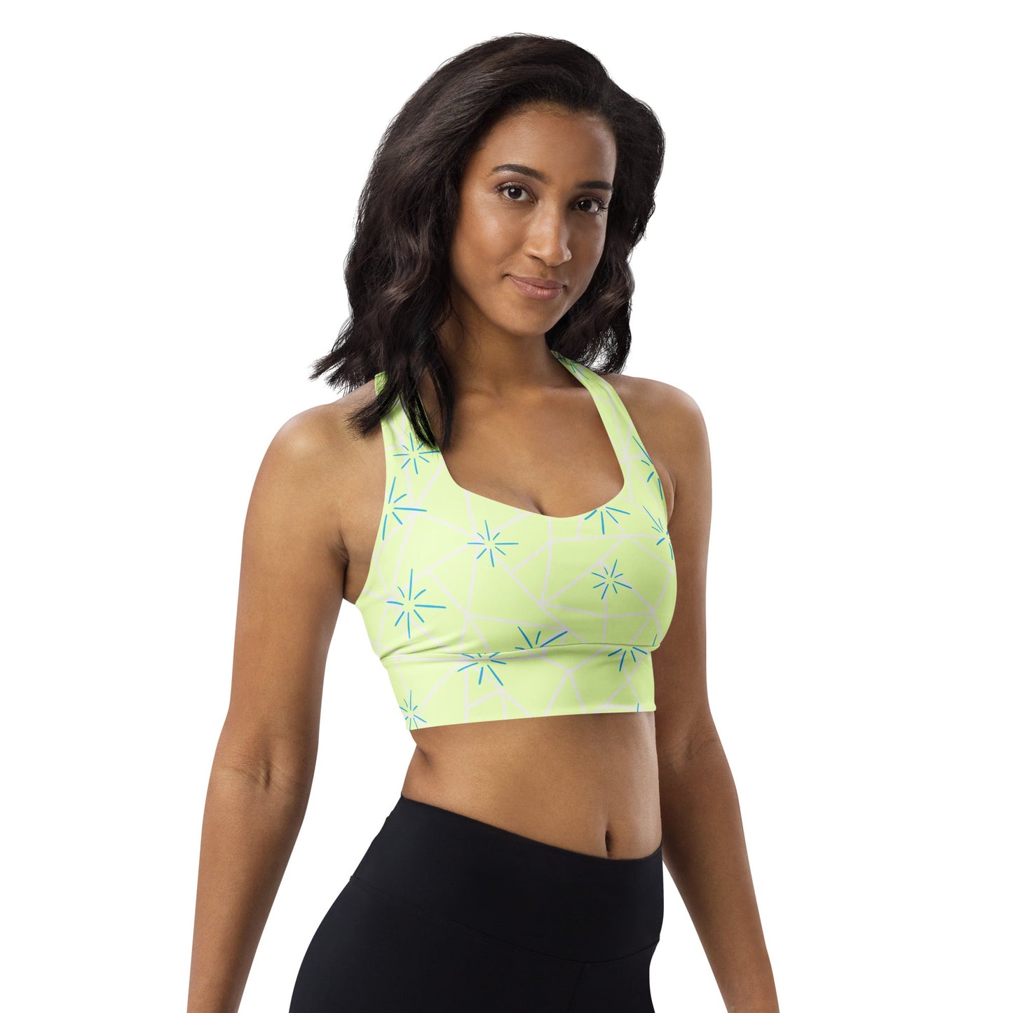 Radiant Emotion - Inspired Longline Sports Bra | Sunshine & Sky Blue Athletic Crop Top cosplaycostumeWrong Lever Clothing