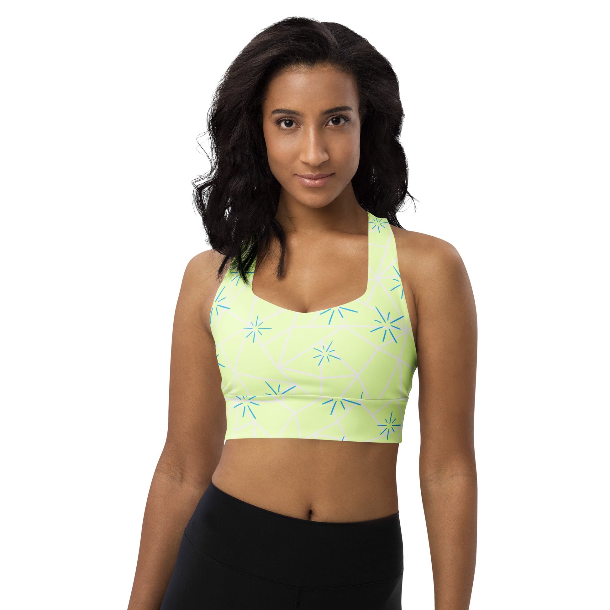 Radiant Emotion - Inspired Longline Sports Bra | Sunshine & Sky Blue Athletic Crop Top cosplaycostumeWrong Lever Clothing