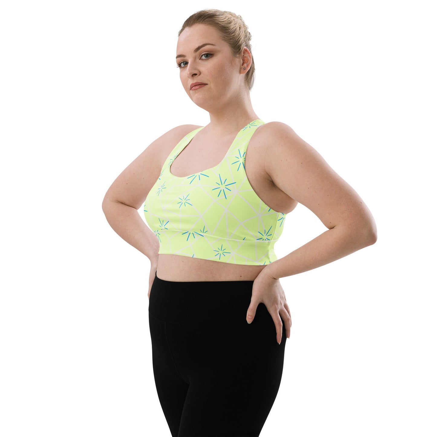 Radiant Emotion - Inspired Longline Sports Bra | Sunshine & Sky Blue Athletic Crop Top cosplaycostumeWrong Lever Clothing