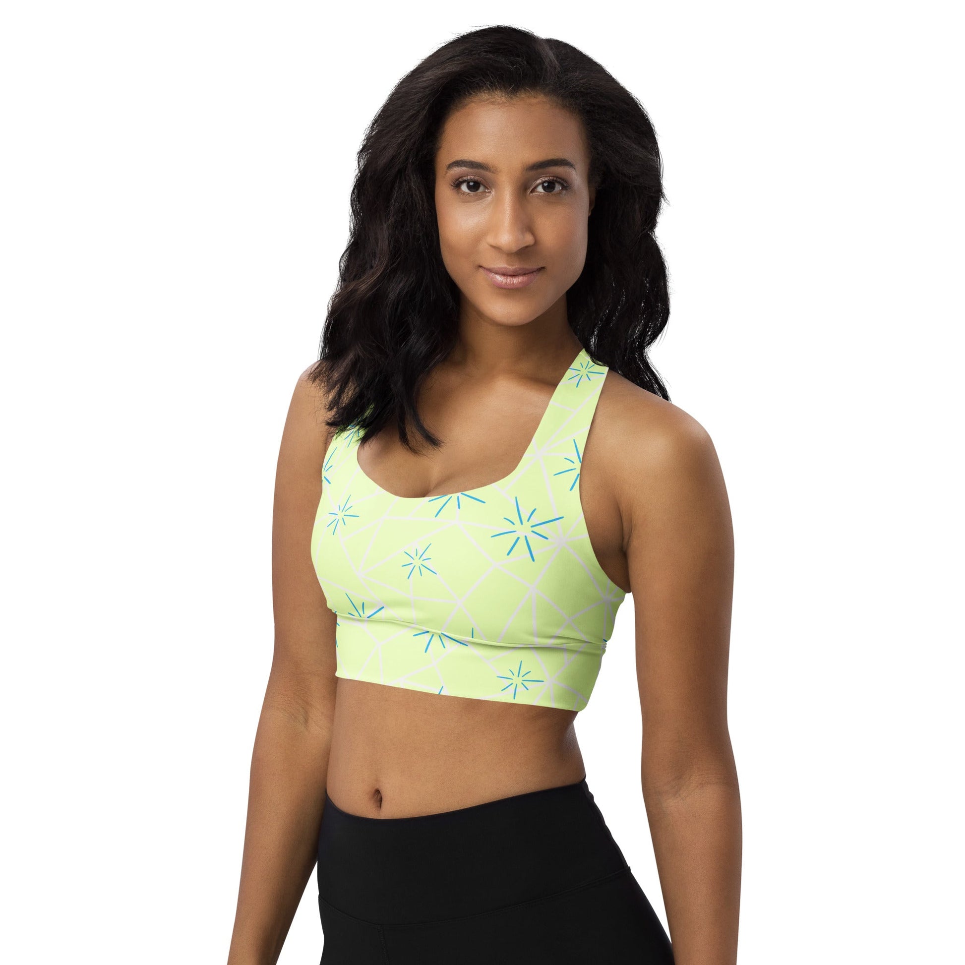 Radiant Emotion - Inspired Longline Sports Bra | Sunshine & Sky Blue Athletic Crop Top cosplaycostumeWrong Lever Clothing