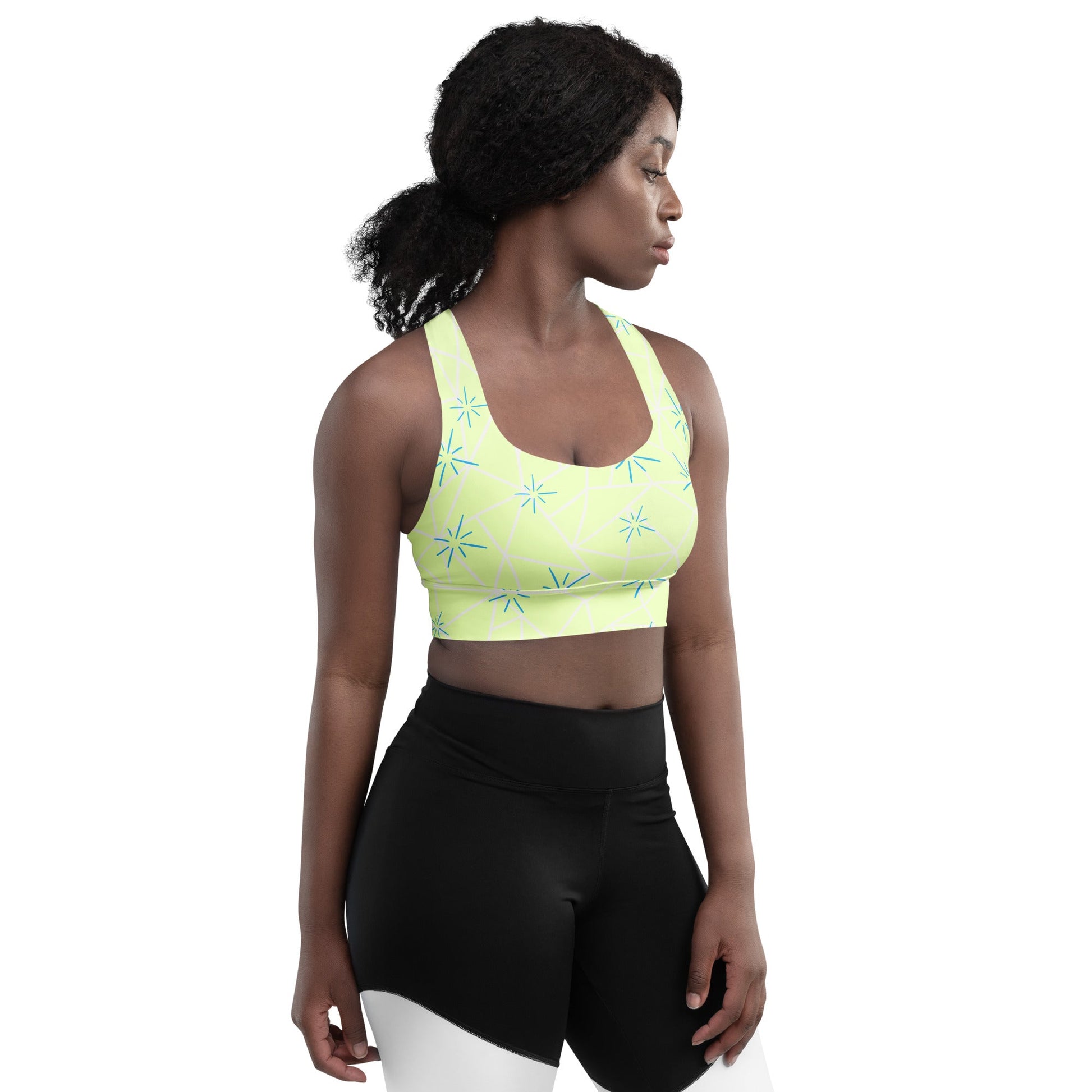 Radiant Emotion - Inspired Longline Sports Bra | Sunshine & Sky Blue Athletic Crop Top cosplaycostumeWrong Lever Clothing