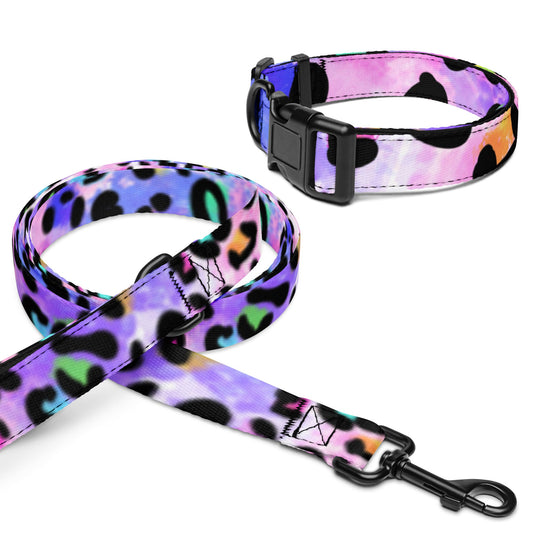 Rainbow Leopard Pet collar & leash 90s lisa frankdog collarWrong Lever Clothing