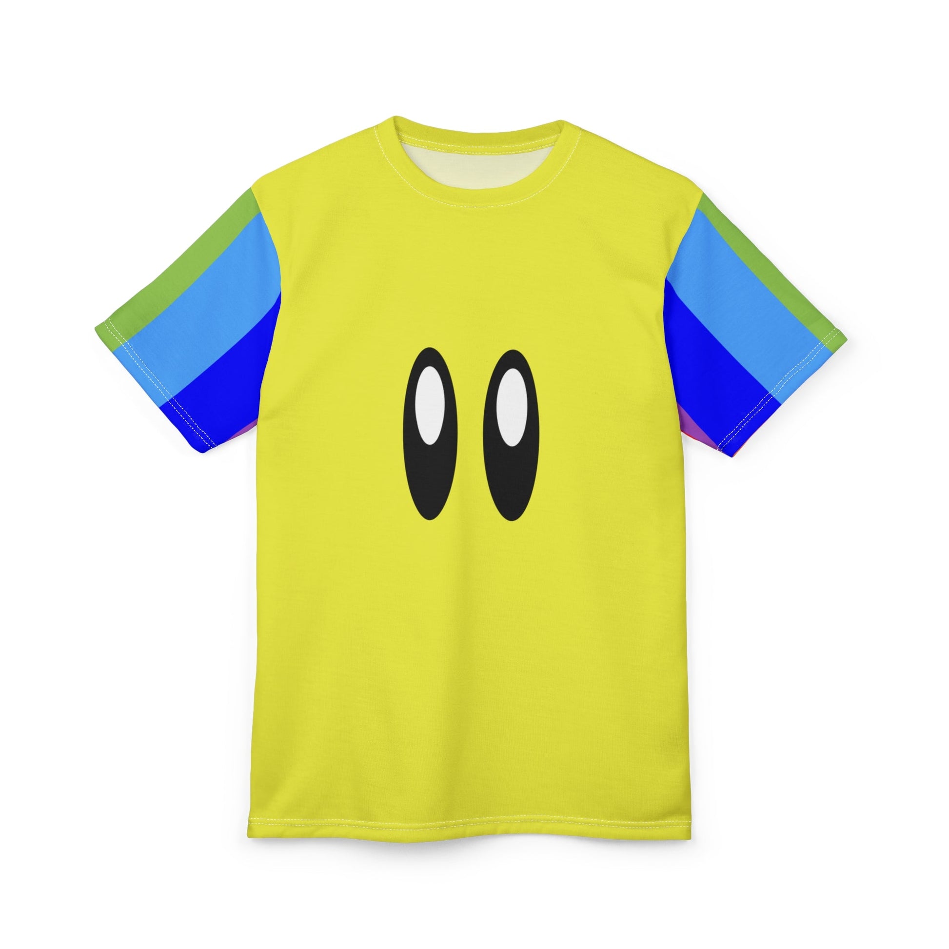 Rainbow Star Racer Cut & Sew Tee with Playful Eyes Design, Casual T-Shirt, Gamer Tee adult mario costumeAnime Inspired ShirtAdult T-ShirtWrong Lever Clothing