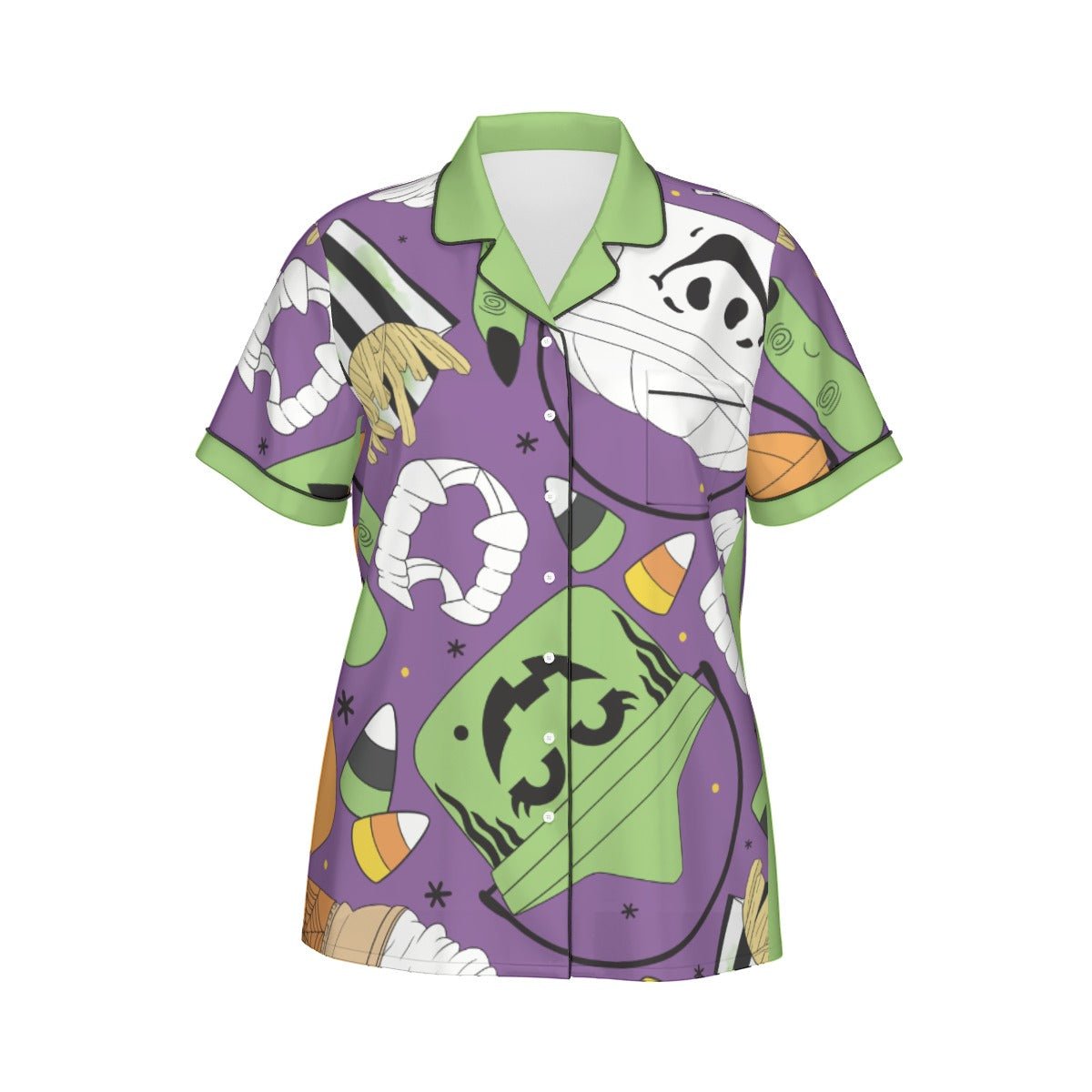 Retro Halloween Bucket Pajama Set | Purple Artificial Silk Short Sleeve PJs | Spooky Season disney halloween costumehalloweenWrong Lever Clothing