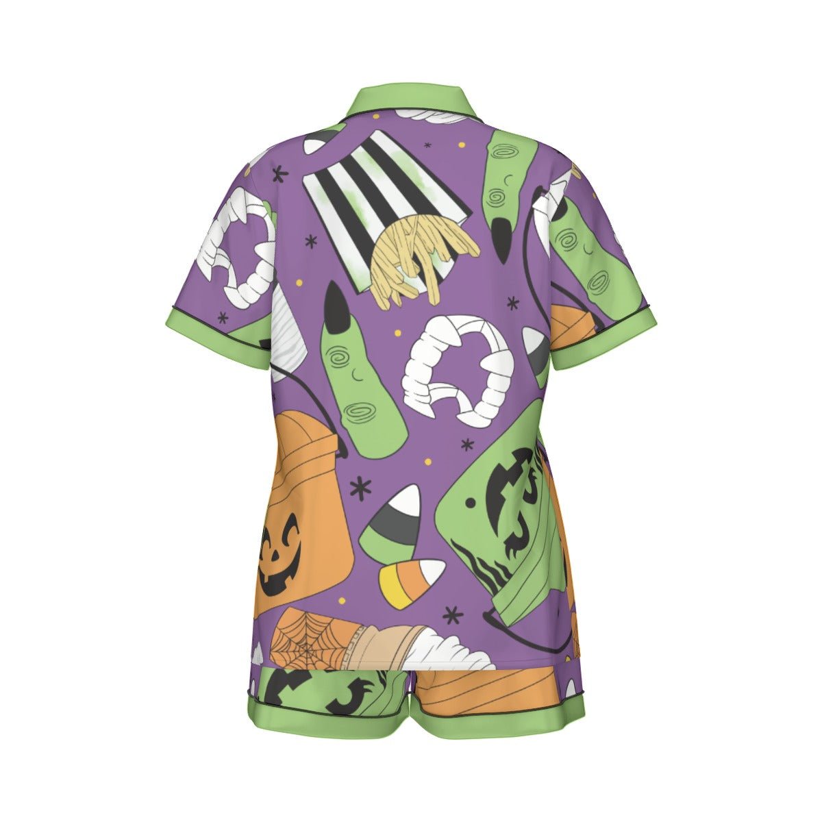 Retro Halloween Bucket Pajama Set | Purple Artificial Silk Short Sleeve PJs | Spooky Season disney halloween costumehalloweenWrong Lever Clothing