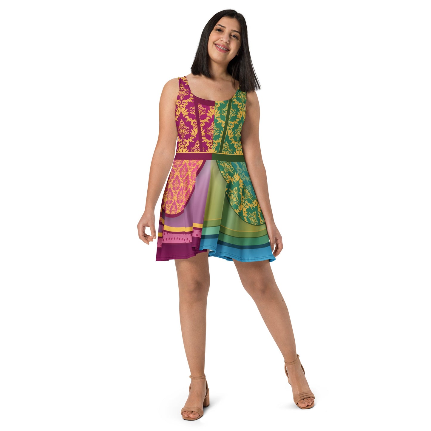 Split Stepsisters Inspired Skater Dress | Villain Sister Dress | Purple & Green Fairytale Dress | Park Outfit | Casual Cosplay Dress | Adult anastasia drizellacinderellaSkater DressWrong Lever Clothing